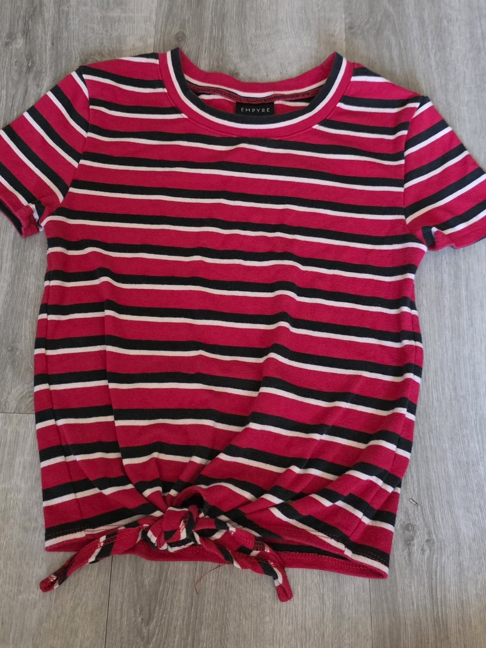Empyre Women's Red Striped Tie-Hem Tee